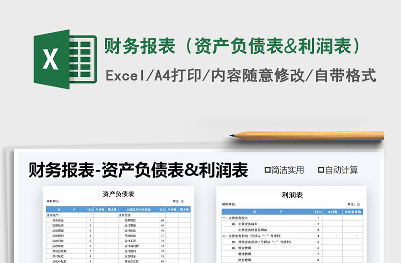 2024年财务报表（资产负债表&利润表）免费下载