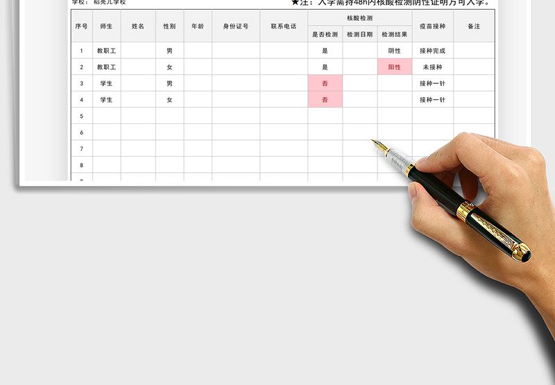 2024学校师生核酸检测摸排登记表excel表格