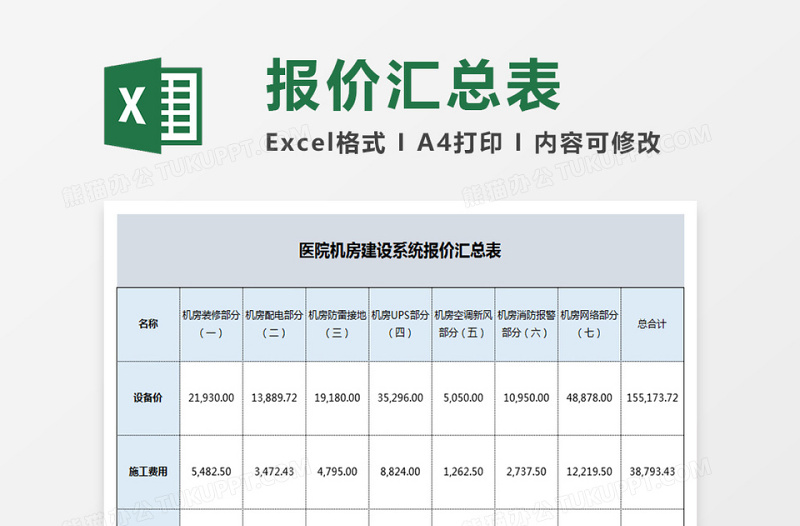 2025医院装修价格报价单-二联excel模板