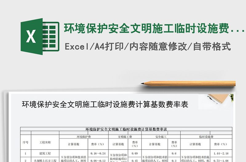 2025年环境保护安全文明施工临时设施费计算基数费率表免费下载