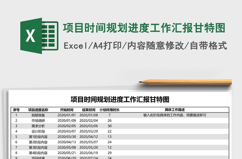 项目时间规划进度工作汇报甘特图excel模板