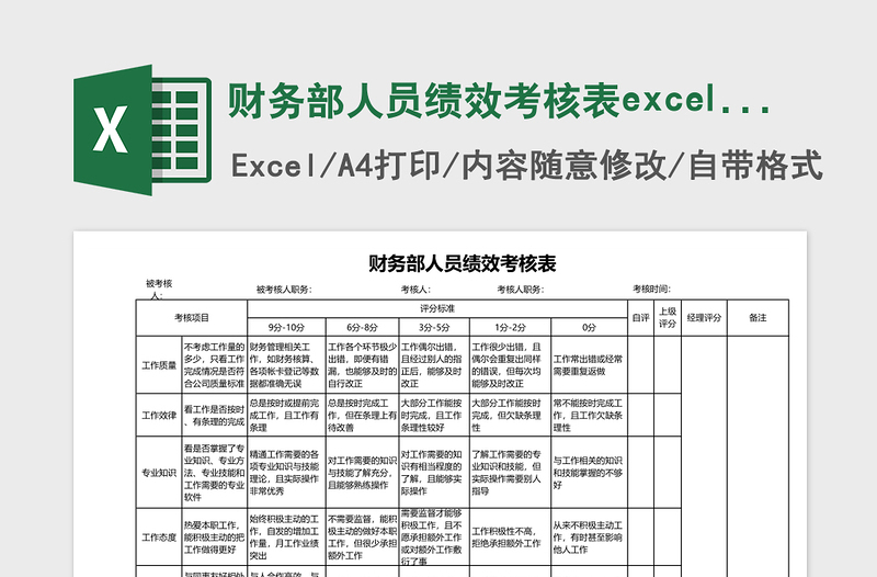 通用财务部人员绩效考核表excel表