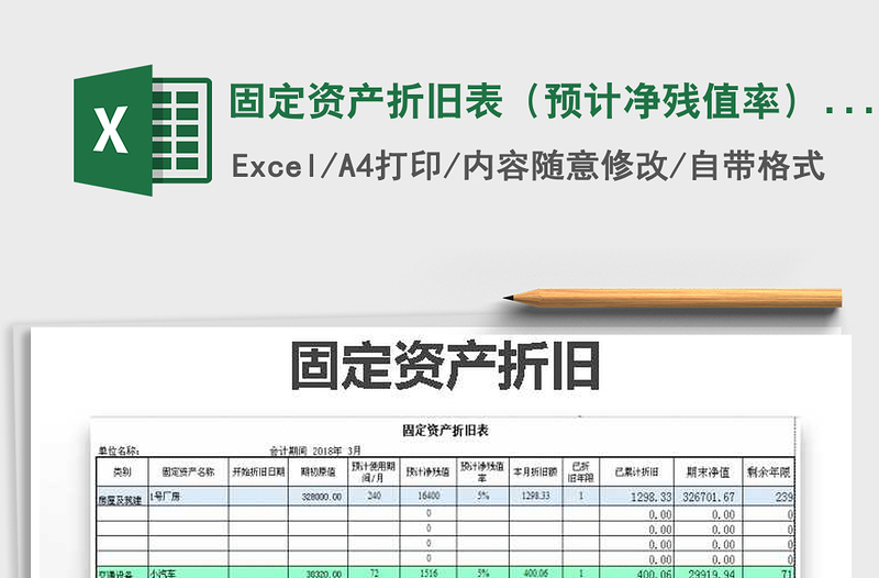 2024年固定资产折旧表（预计净残值率）自动生成免费下载