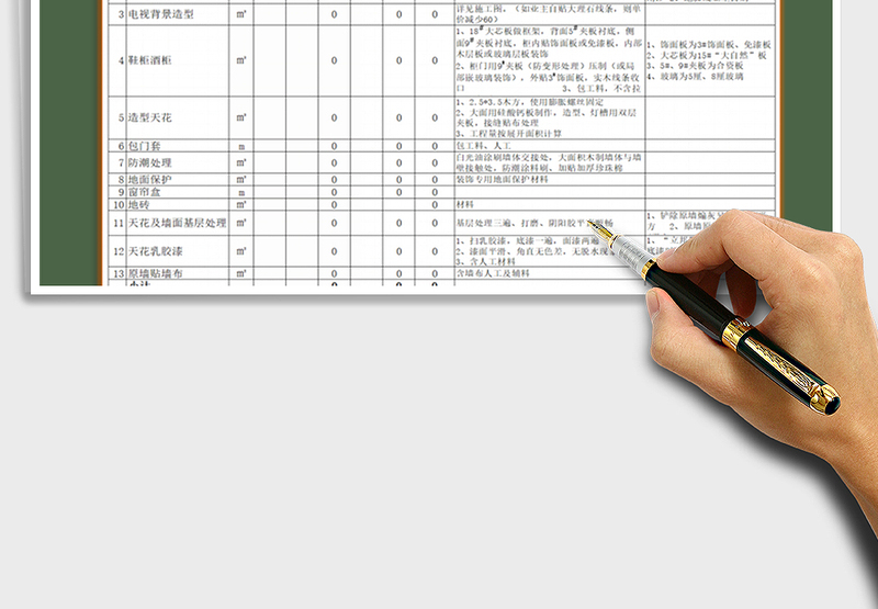 装修行业工程预算报价表