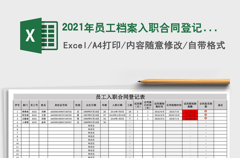 2025年员工档案入职合同登记表