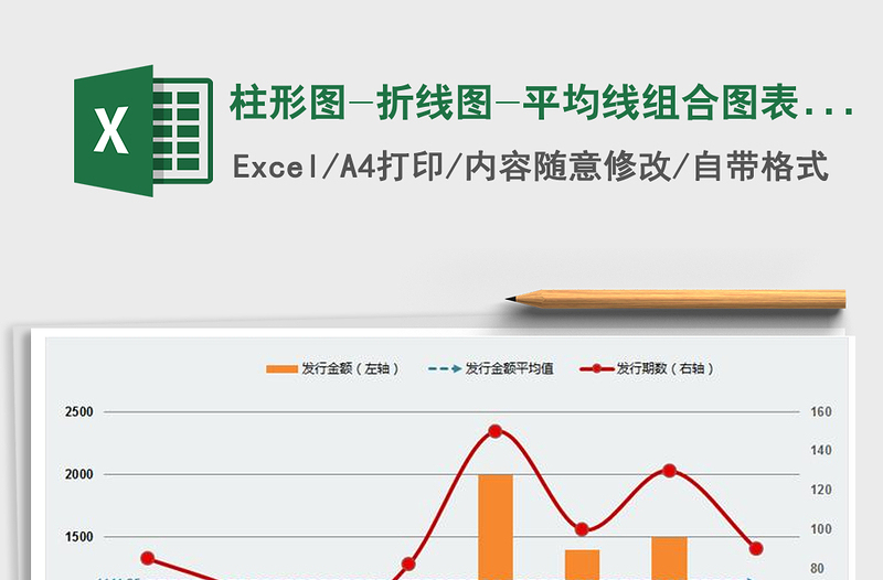 2024年柱形图-折线图-平均线组合图表（红黄色）免费下载