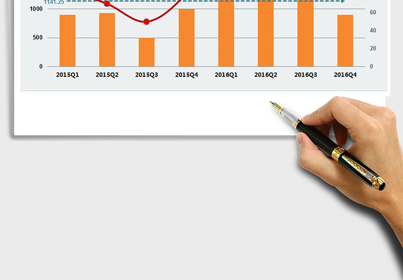 2024年柱形图-折线图-平均线组合图表（红黄色）