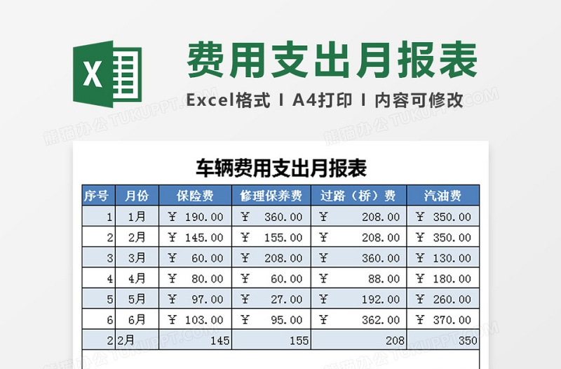 车辆费用支出月报表excel表格下载