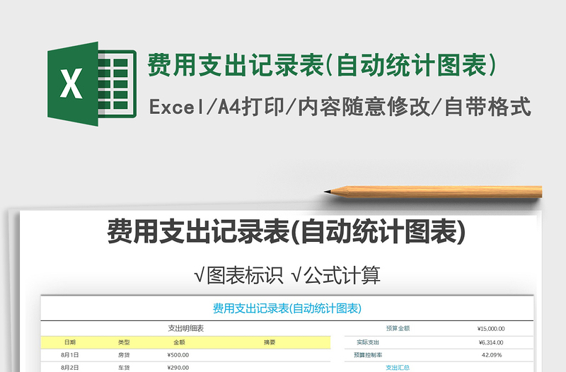 2025年费用支出记录表(自动统计图表)