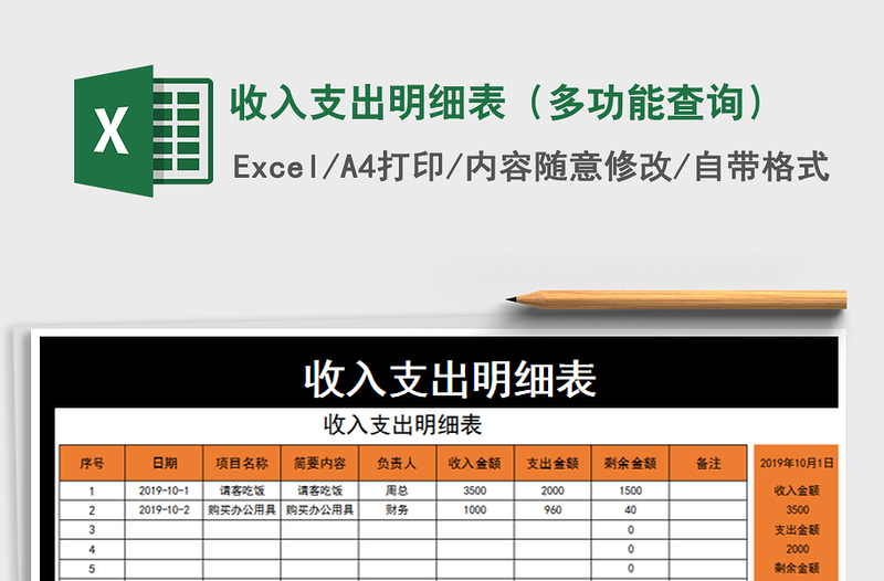 2025年收入支出明细表（多功能查询）