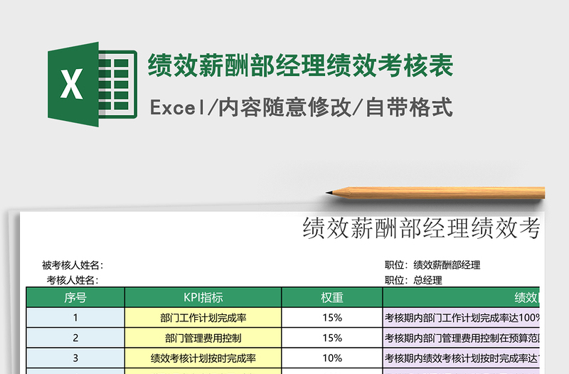 绩效薪酬部经理绩效考核表