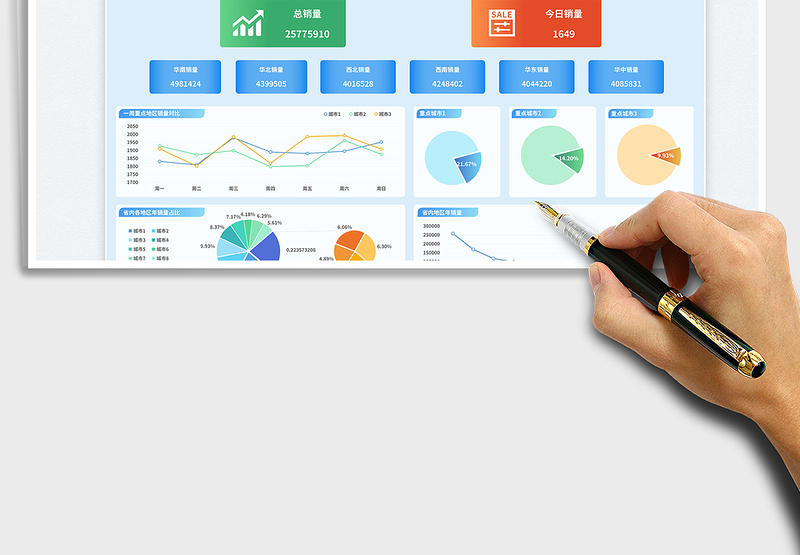 蓝色商务风销售数据报表（年度）exce表格