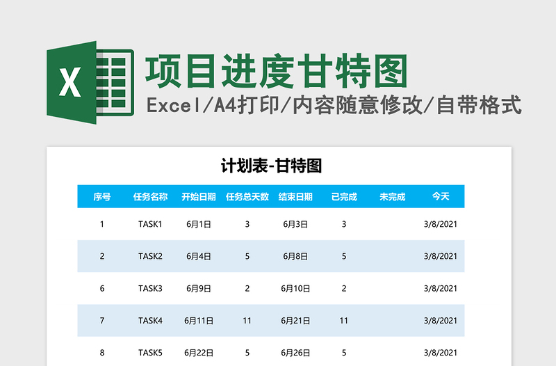 2025项目进度甘特图Excel模板