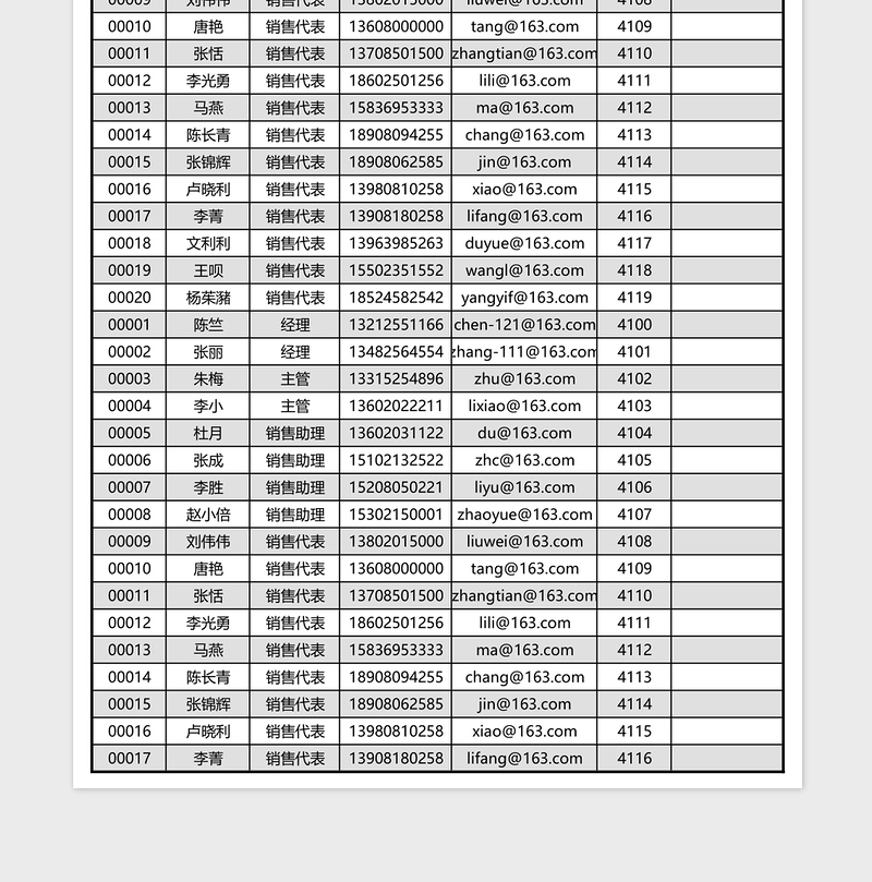 2025销售部员工通讯录Excel模板