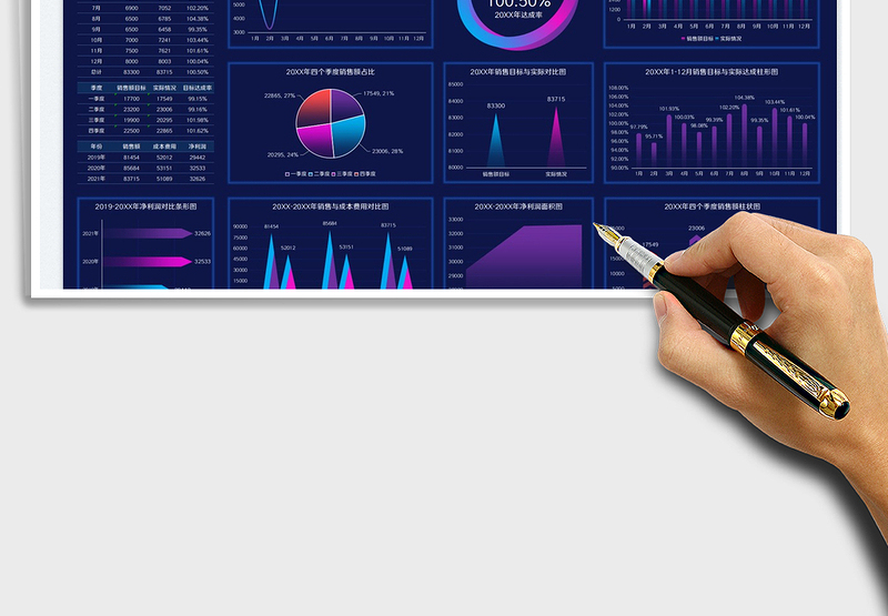 2024科技风年终数据分析看板exce表格