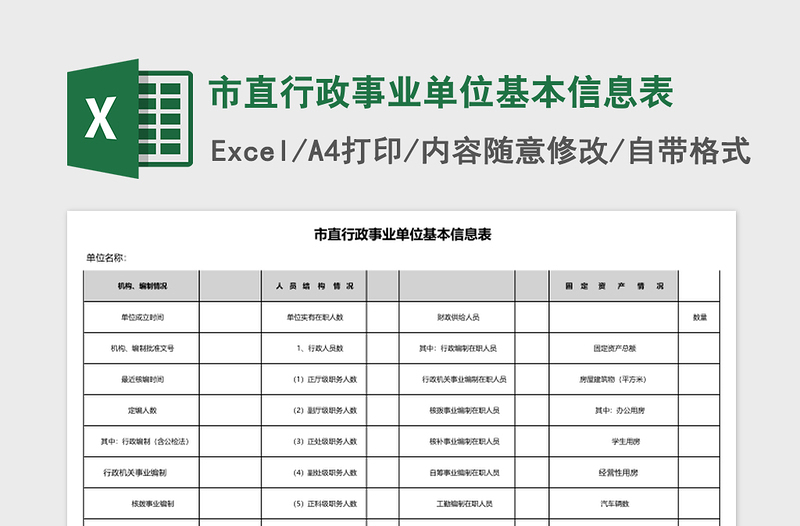 2025市直行政事业单位基本信息表excel模板