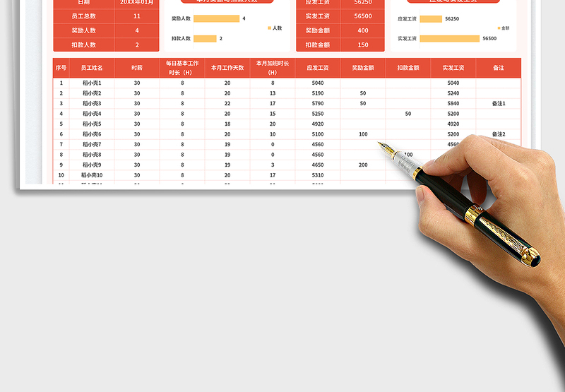 2025临时工计时工资表免费下载