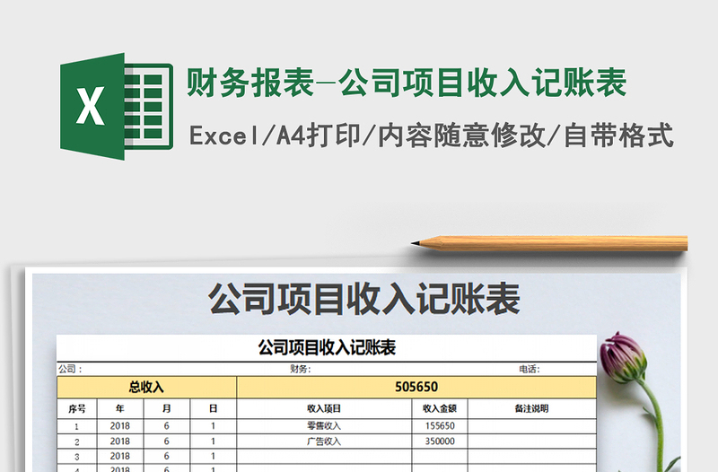 2025年财务报表-公司项目收入记账表