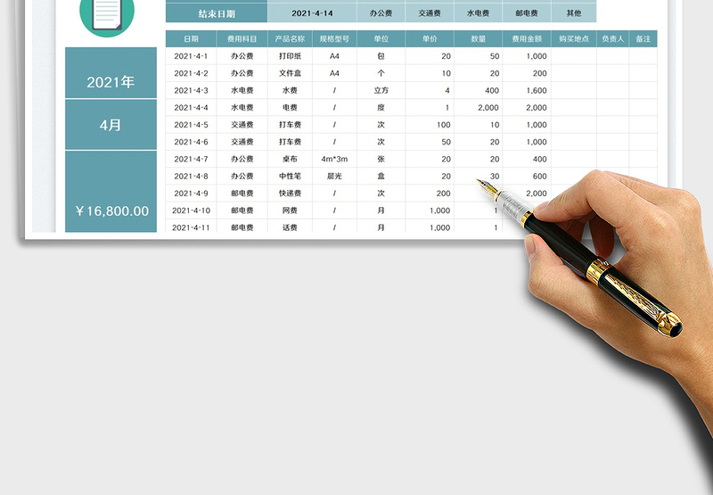2025行政费用登记表免费下载