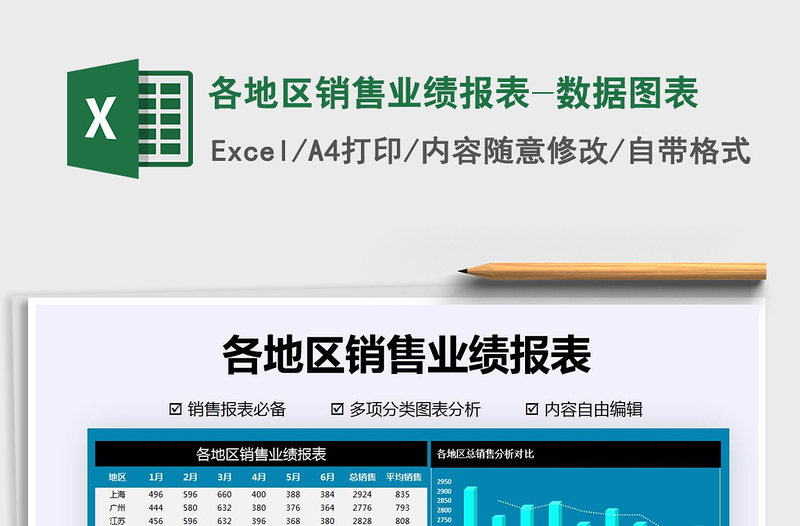 2024年各地区销售业绩报表-数据图表免费下载