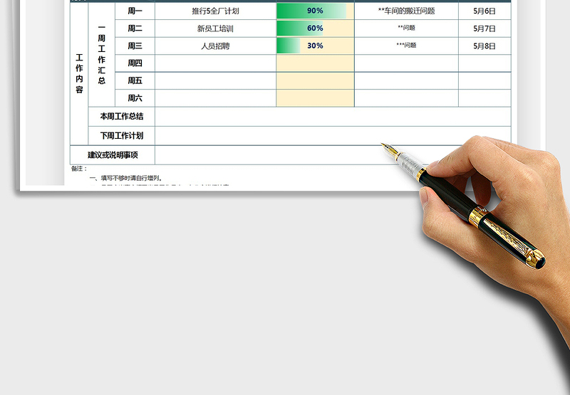 2024年员工每周工作日志表模板免费下载