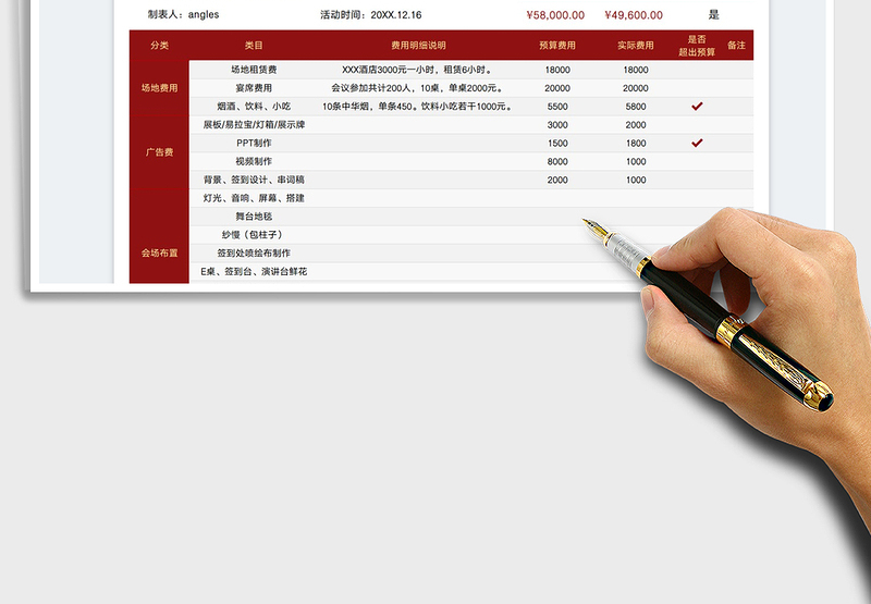 2024年会活动预算表自动判定是否超预算exce表格免费下载