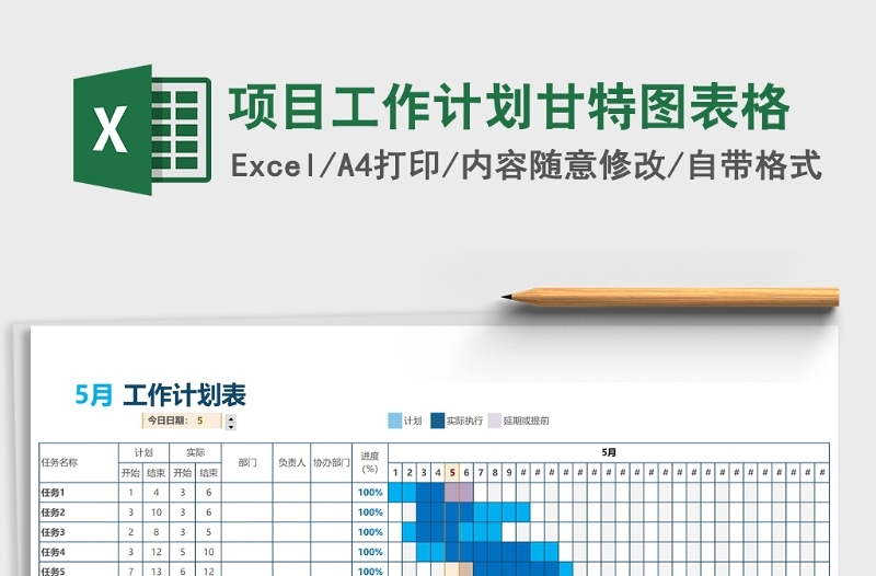 项目工作计划甘特图表格excel模板