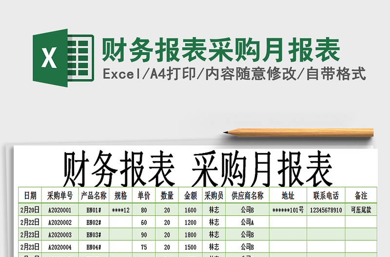 2025年财务报表采购月报表