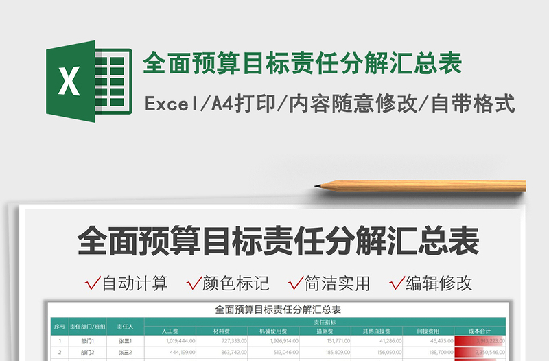 2025全面预算目标责任分解汇总表免费下载