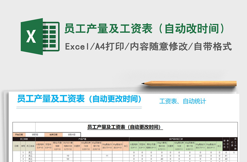 2025年员工产量及工资表（自动改时间）