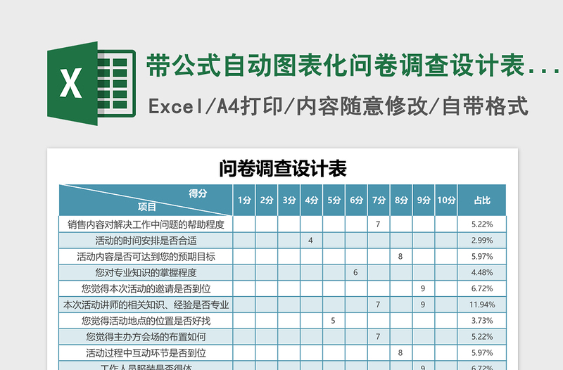 带公式自动图表化问卷调查设计表excel模板