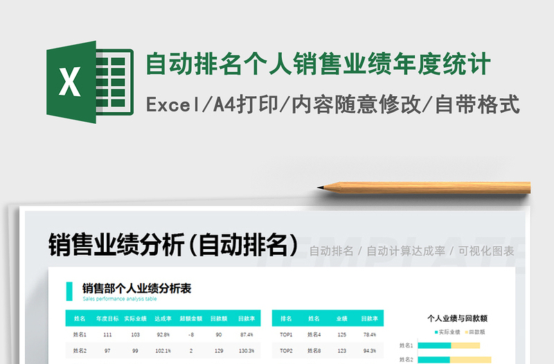 2025年自动排名个人销售业绩年度统计