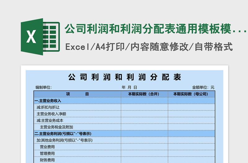 公司利润和利润分配表通用模板excel模板