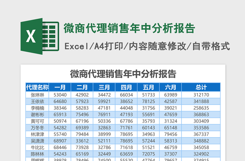 微商代理销售年中分析报告excel表格下载