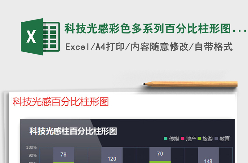 2025年科技光感彩色多系列百分比柱形图表