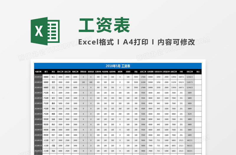 工资表自动生成工资条excel表格下载