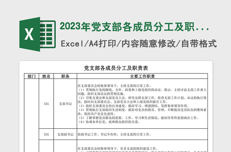 2024年党支部各成员分工及职责表