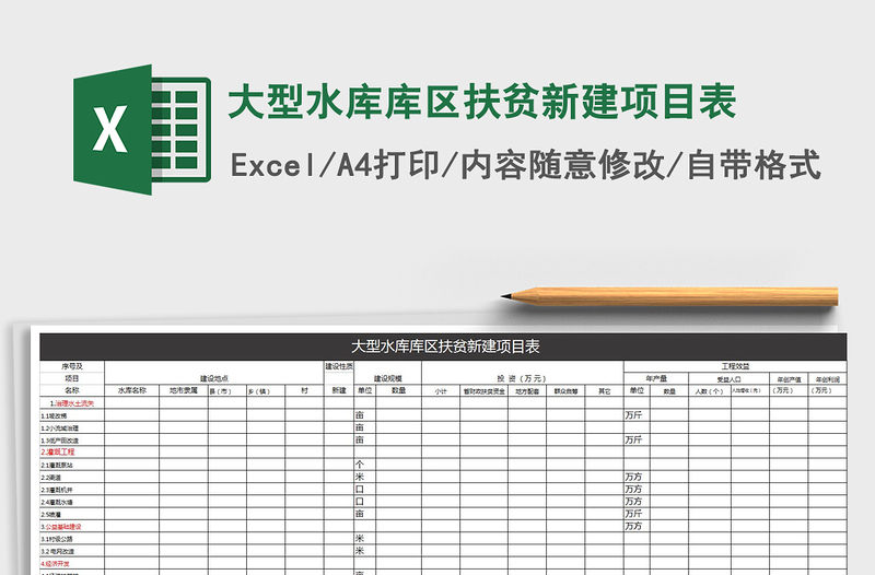 2025年大型水库库区扶贫新建项目表免费下载