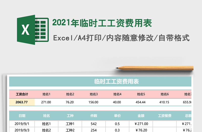 2025年临时工工资费用表