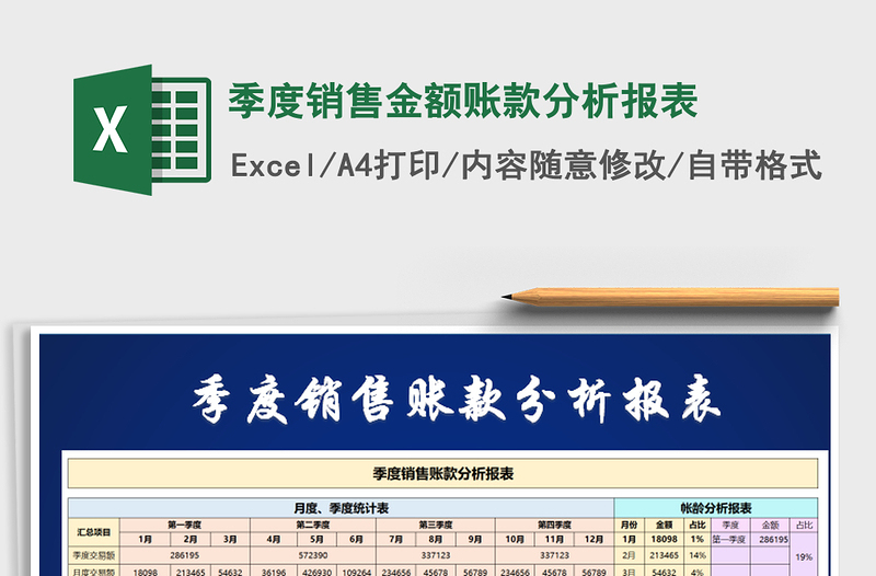 2025季度销售金额账款分析报表免费下载