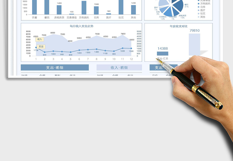 2024个人收支表-全年收支明细记账簿exce表格
