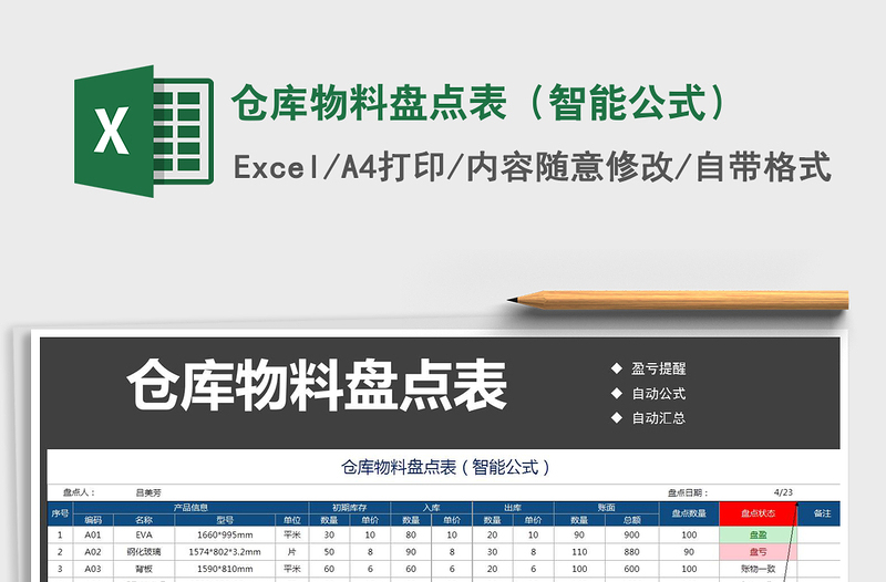 2025年仓库物料盘点表（智能公式）