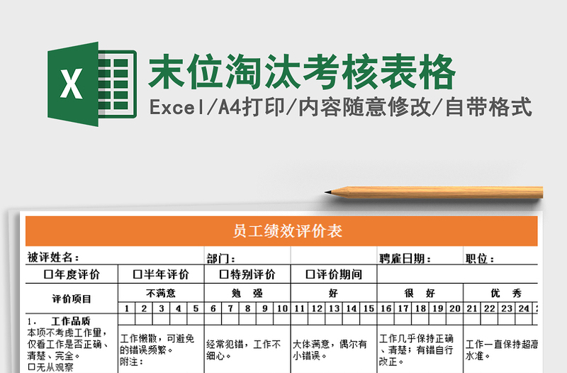 2025年末位淘汰考核表格