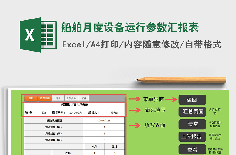 2025年船舶月度设备运行参数汇报表