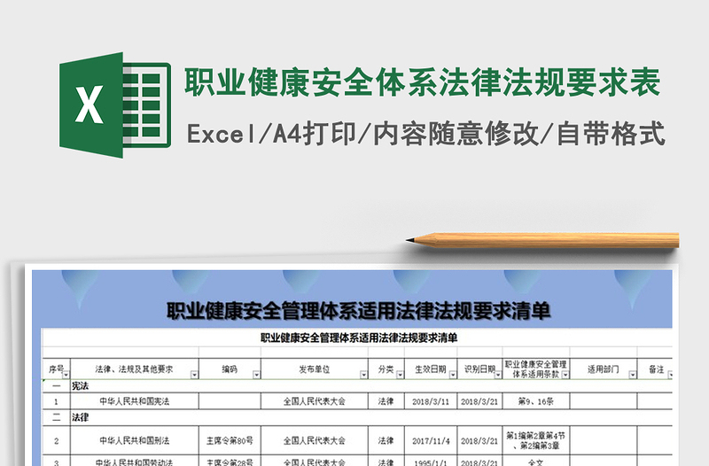 2024年职业健康安全体系法律法规要求表免费下载