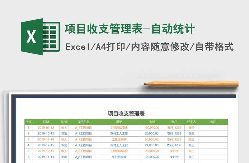 2025年项目收支管理表-自动统计