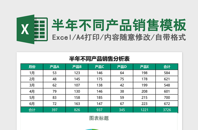 半年不同产品销售excel表格模板