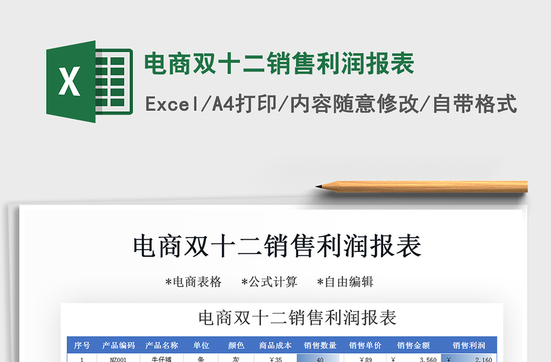 2025年电商双十二销售利润报表