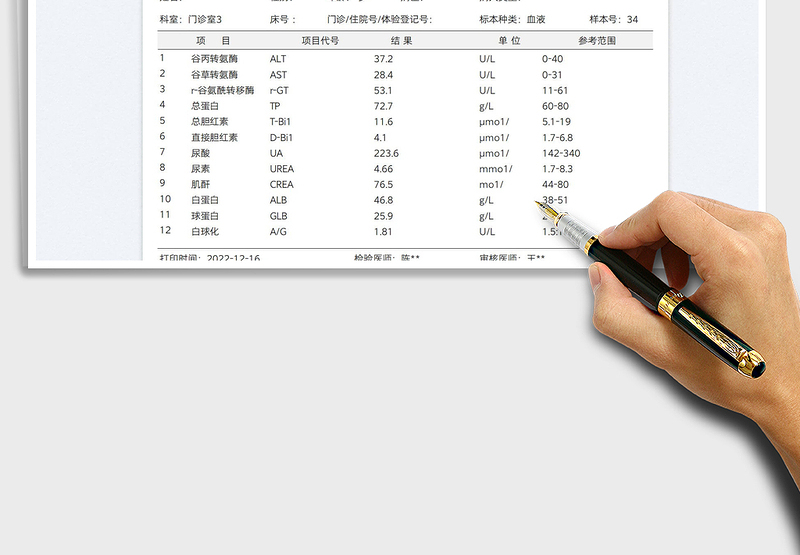 2024肝功能检验报告模板exce表格免费下载