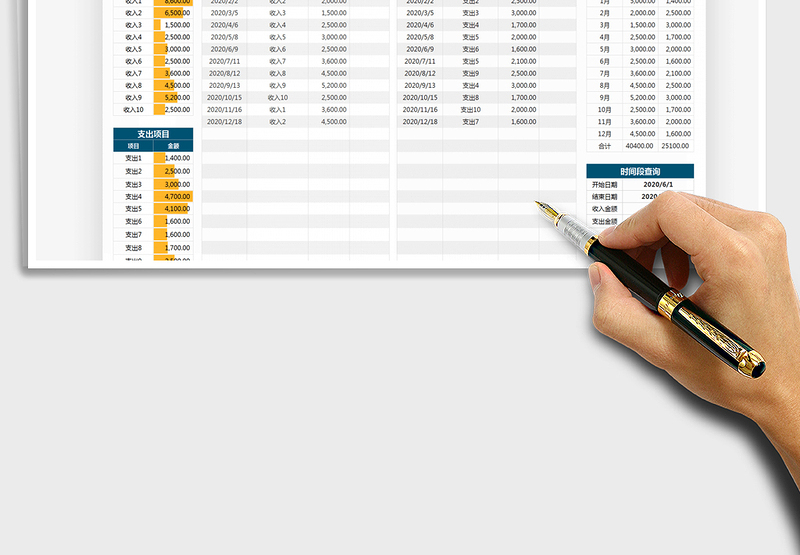 2025年财务日记账收支表（各项汇总）